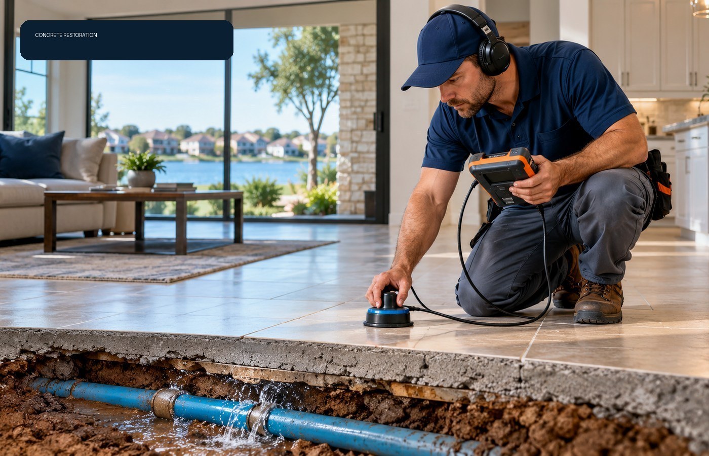 Concrete restoration work following a slab leak repair in Little Elm, TX