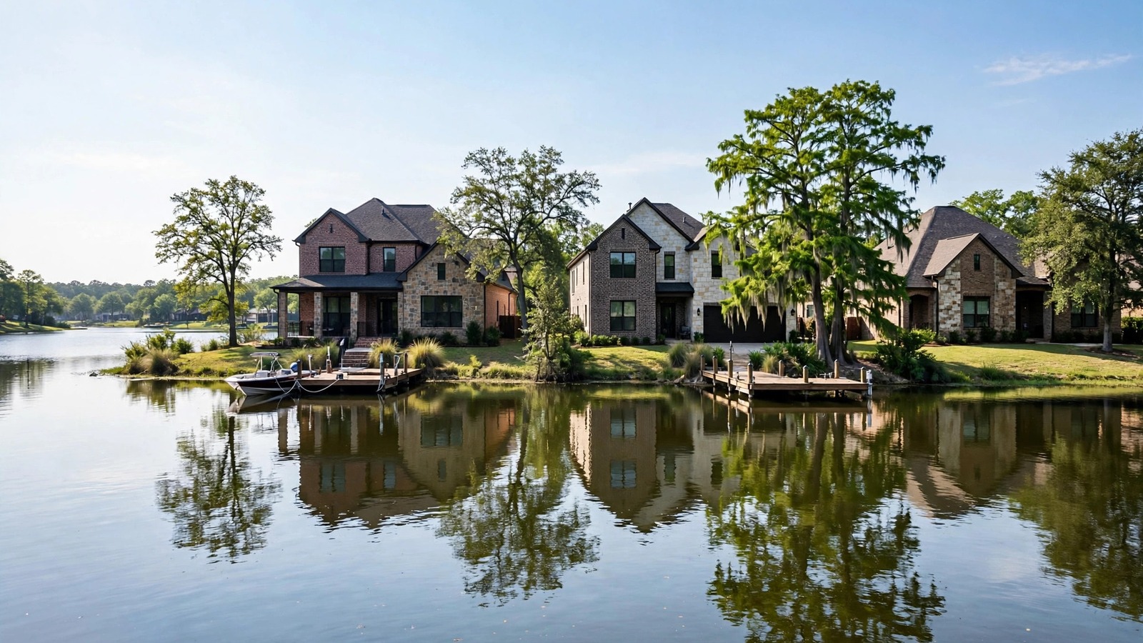 Lakeside homes with docks along the water in Lakeside, Little Elm TX