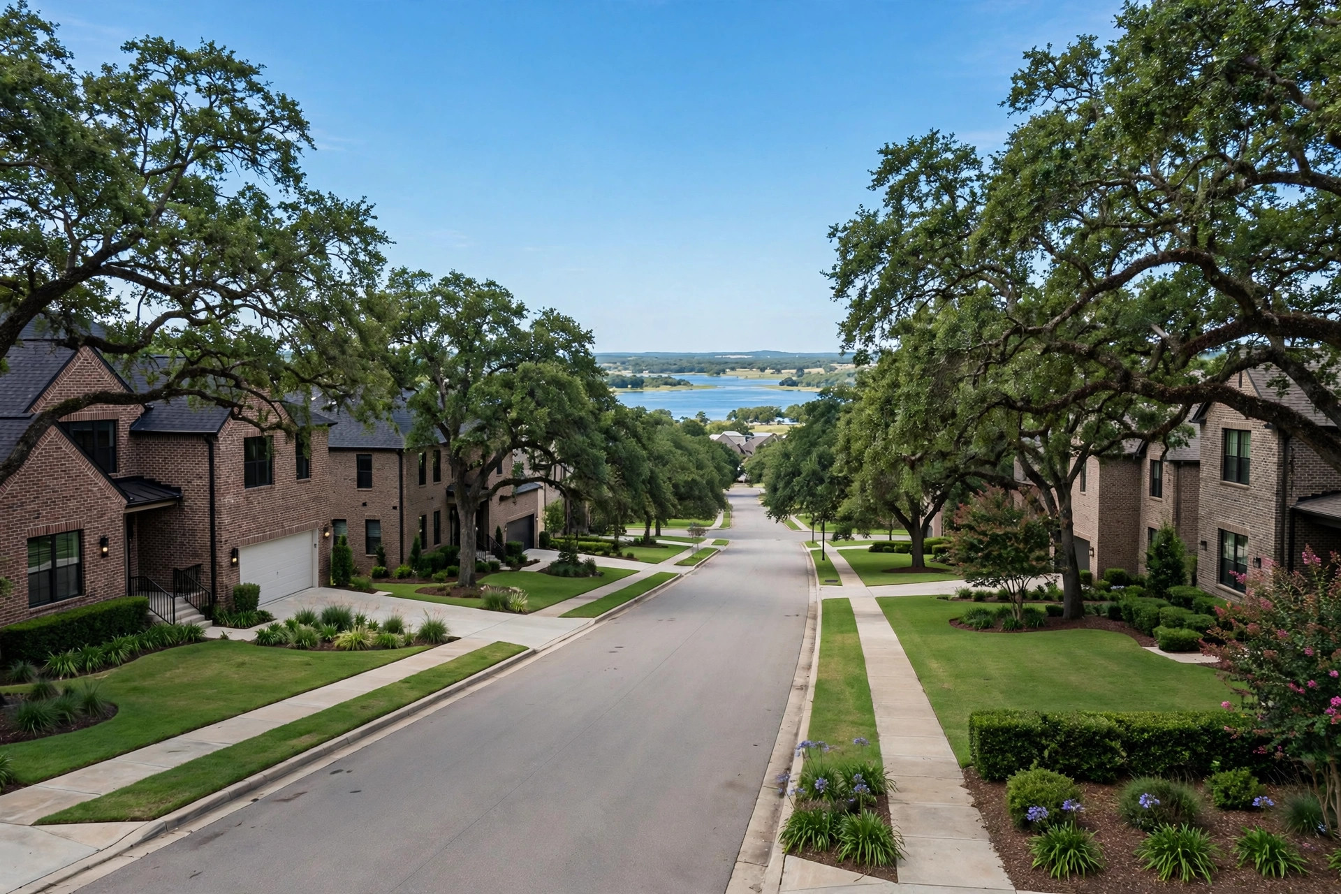 Quiet suburban street in a Little Elm, Texas neighborhood