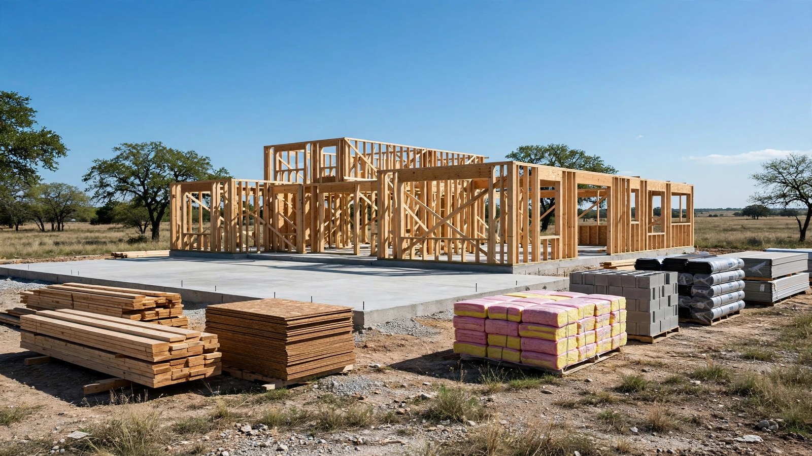New construction framing on a concrete slab in Wildridge, Little Elm TX