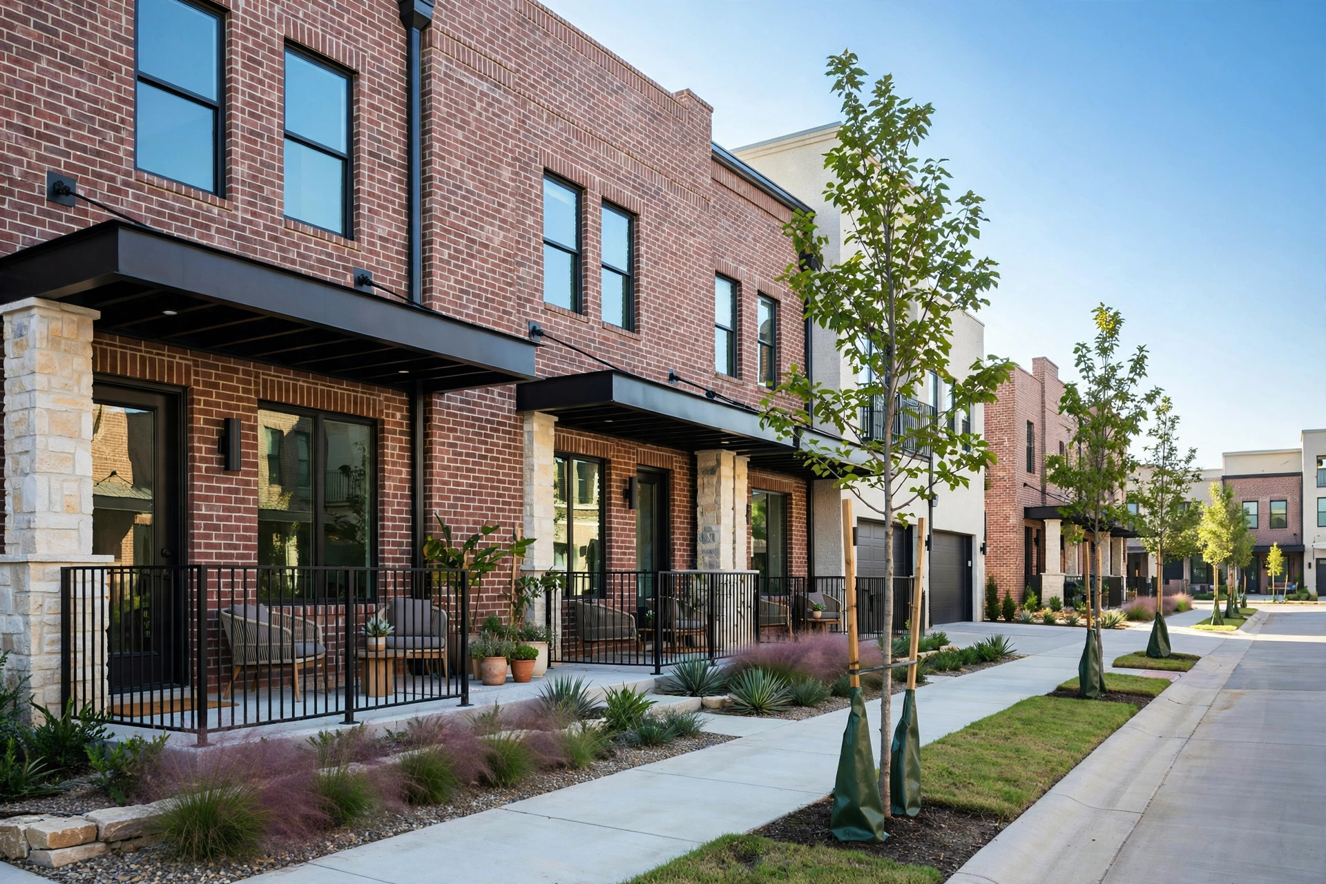 Townhome community street in Eldorado Estates, Little Elm TX