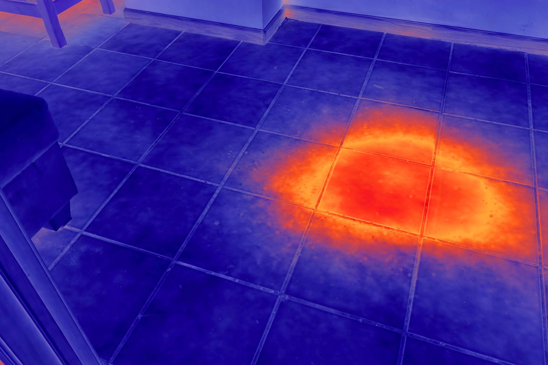 Thermal image showing a warm spot from a hot water leak in Little Elm, TX