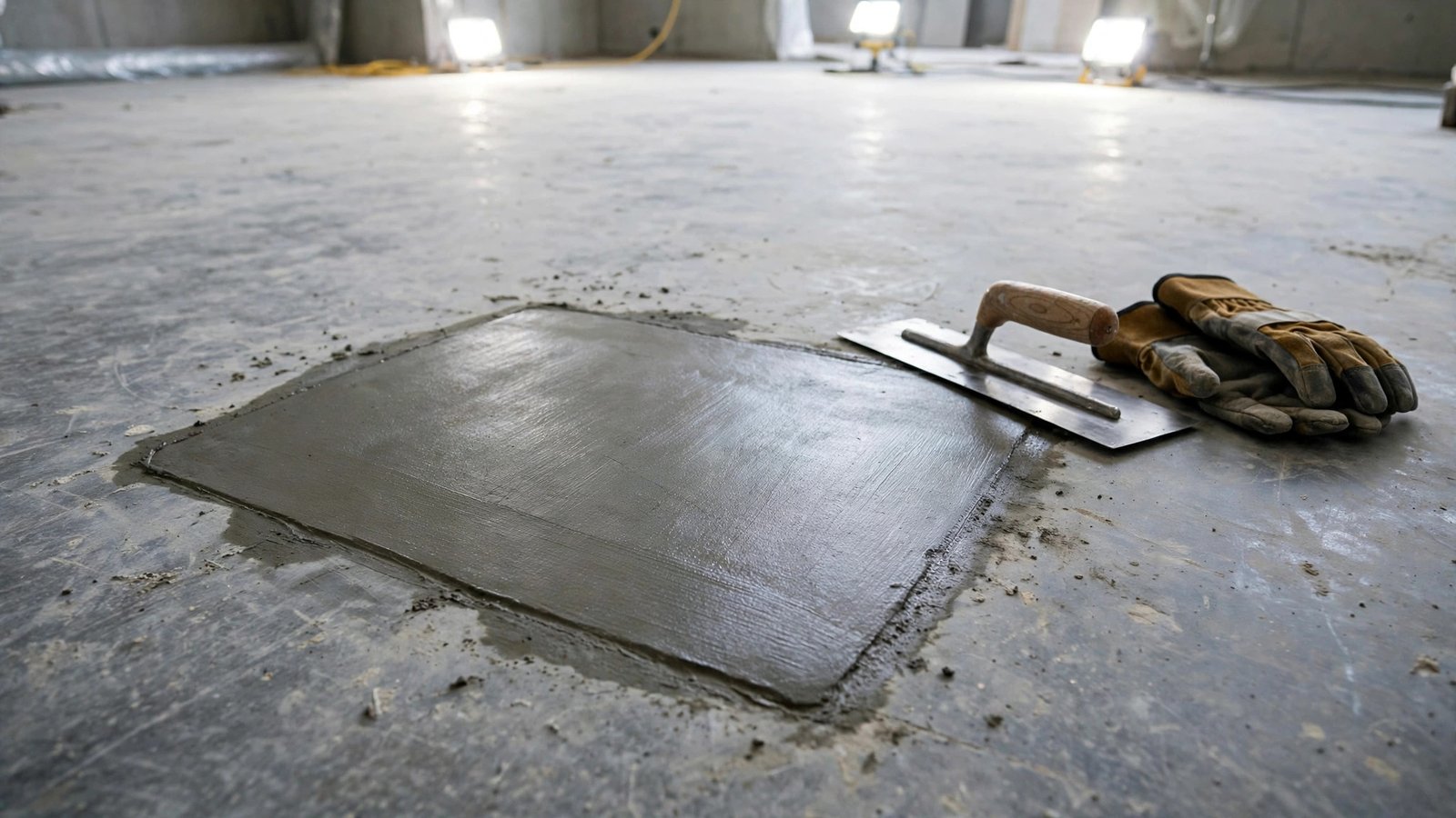 Restored concrete slab after a completed leak repair in Little Elm, TX